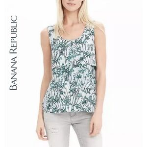 XSP Banana Republic Tiered Sleeveless Top, Blue Green Print